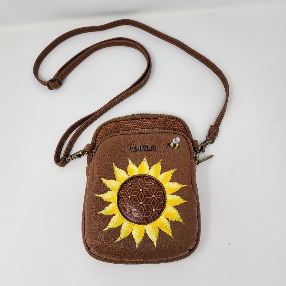 Chala Handpainted Sunflower Crossbody bag with Adjustable Strap